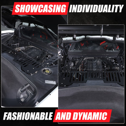 Black Aluminum Engine Hood Transparent Panel Cover Trim For Corvette C8 20+ 15
