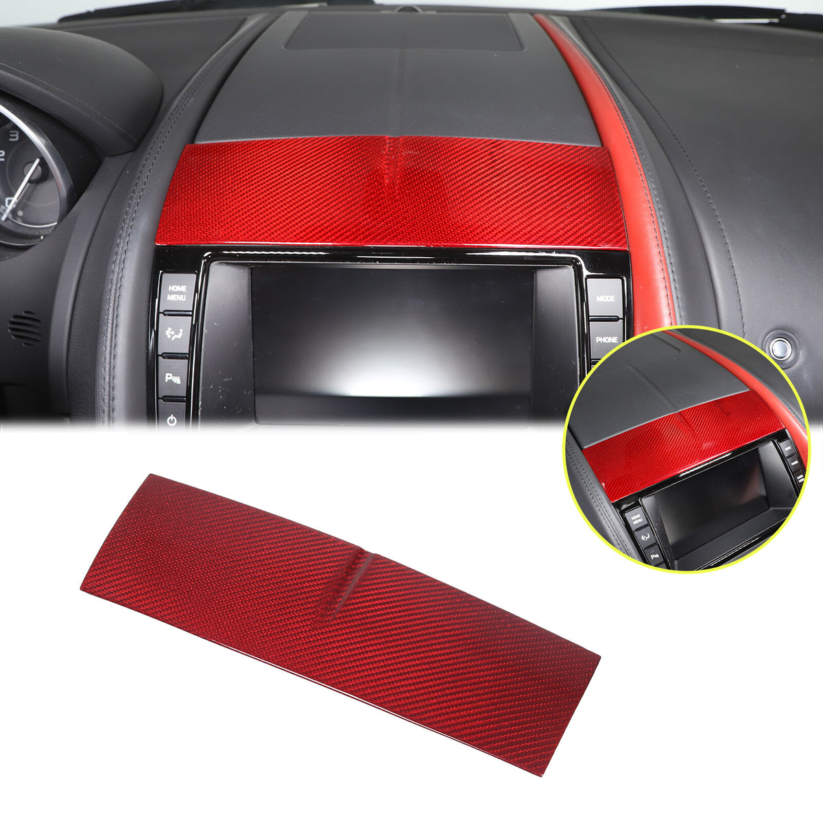 Red Carbon Fiber Console Navigation Upper Panel Cover Trim For Jaguar F-TYPE 13+ 8