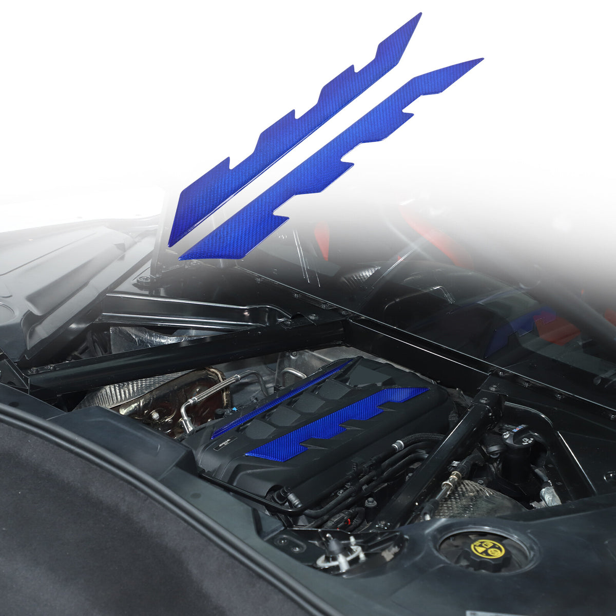 Blue Real Carbon Fiber Hood Engine Side Cover Trim for Corvette C8 2020+ 20