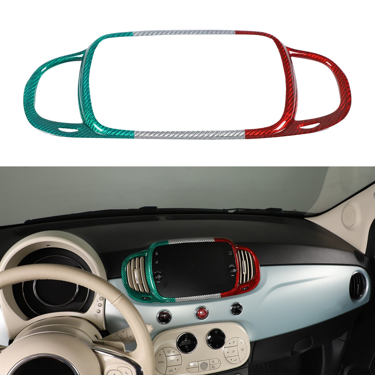 Tri-Color Real Carbon Fiber Dashboard Air Vent Trim For Fiat 500 312 2016+ 2