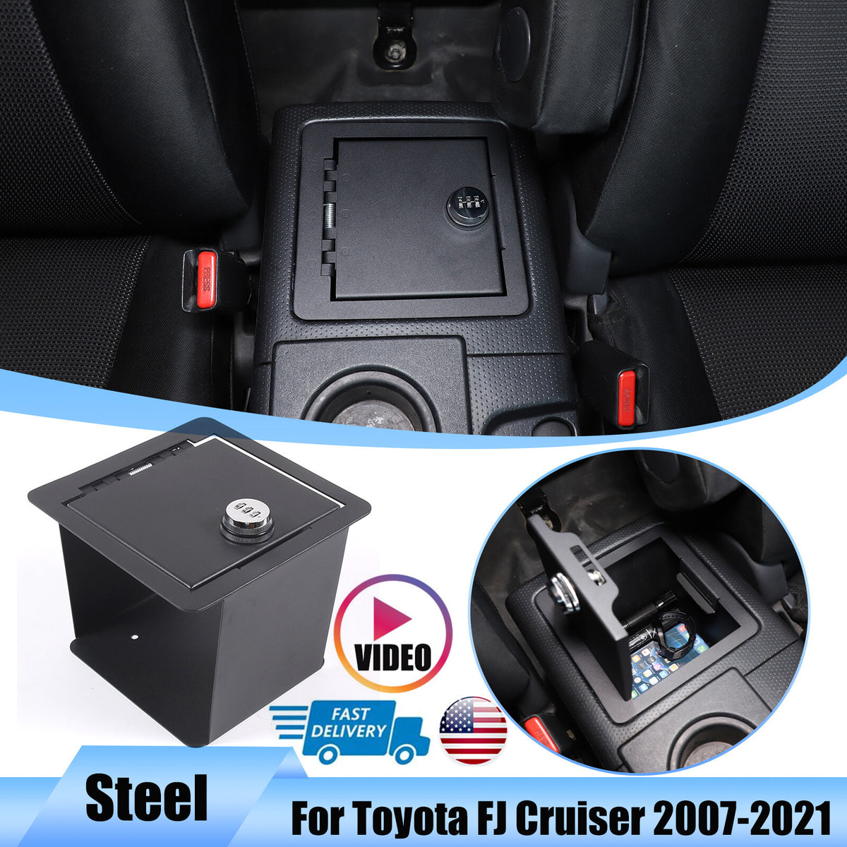 Interior Console Lock Security Storage Vault Safe Box For Toyota FJ Cruiser 07+ 1