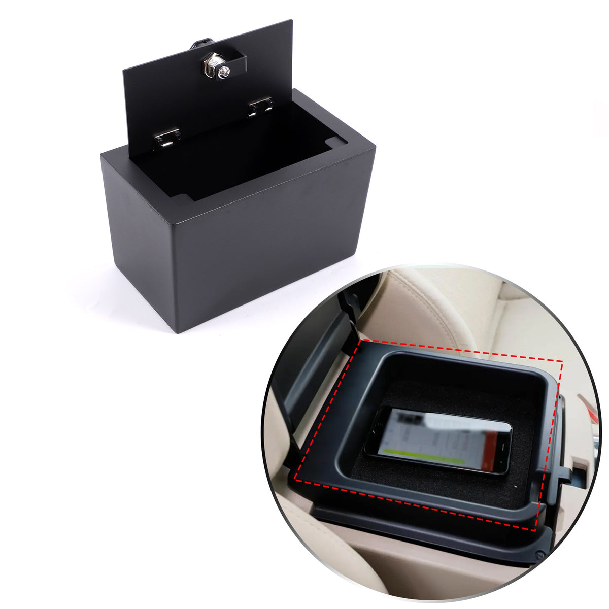 Center Console Safe Gun Storage Lock Box W/ Tray For Nissan Pathfinder 2013-18 1