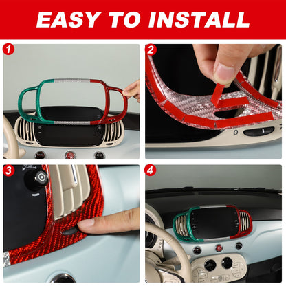 Tri-Color Real Carbon Fiber Dashboard Air Vent Trim For Fiat 500 312 2016+ 5