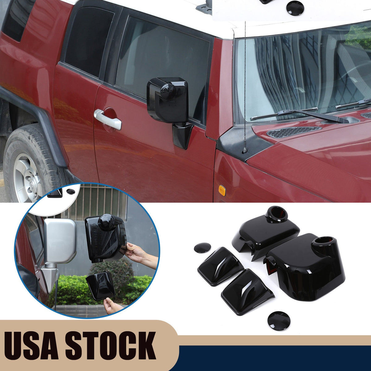 Glossy Piano Black ABS Side Mirror Cover Trim For Toyota FJ Cruiser 2007-2021 1