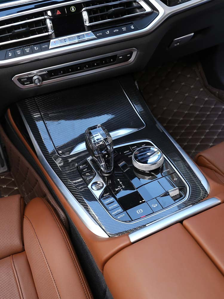 Real Carbon Fiber Car Center Console Gear Panel Cover For BMW X5 X6 X7 G05 G07 16