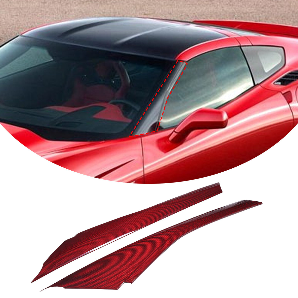 Red Carbon Fiber Exterior Windshield A Pillar Trim Cover For Corvette C7 14-19 2