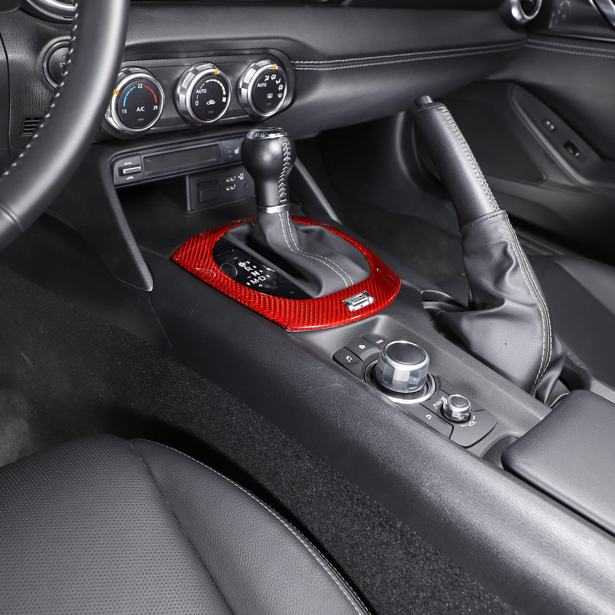 Red Real Carbon Fiber Center Gear Panel Cover Trim For mazda MX5 MX-5 Miata 16+ 5