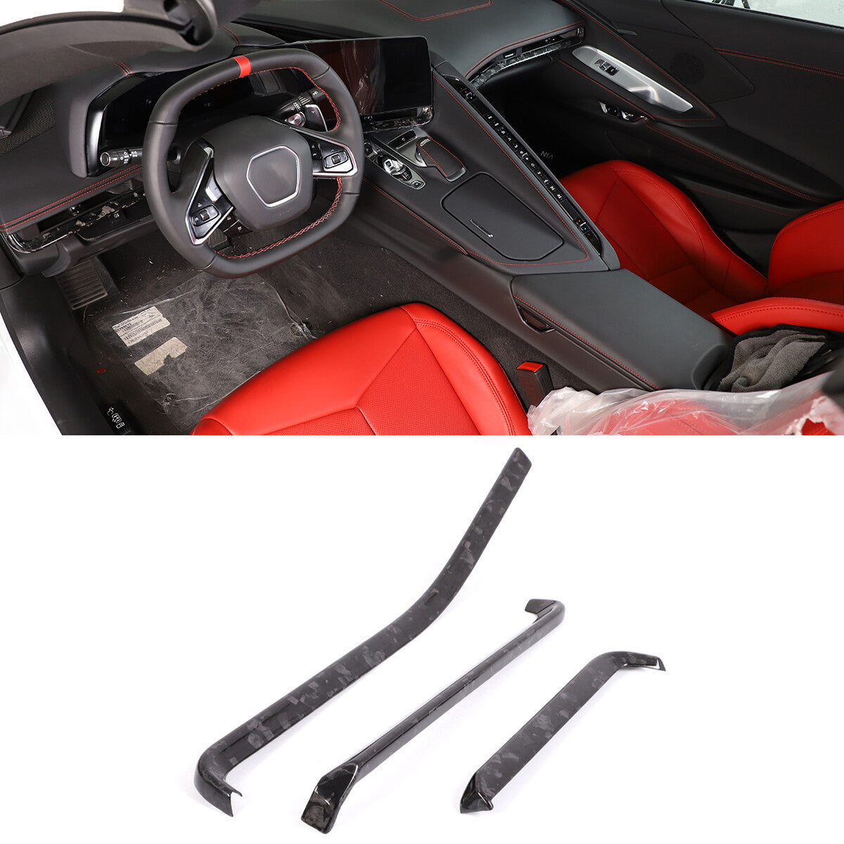 16PCS Forged Real Carbon fiber Car interior Kit Cover Trim Set For Corvette C8 12
