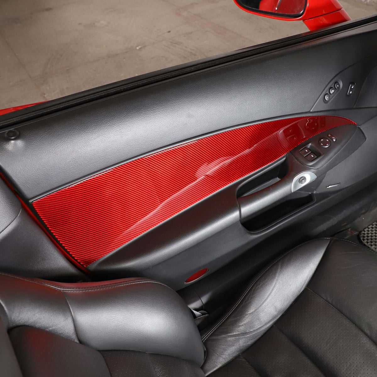 Red Carbon Fiber Interior Anti-kick Door Panel Sticker For Corvette C6 2005-13 3