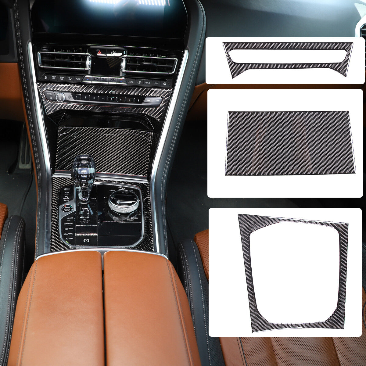 4pcs Carbon Fiber Console Gear shift Panel Trim Cover For BMW 8 Series G15 19-22 1