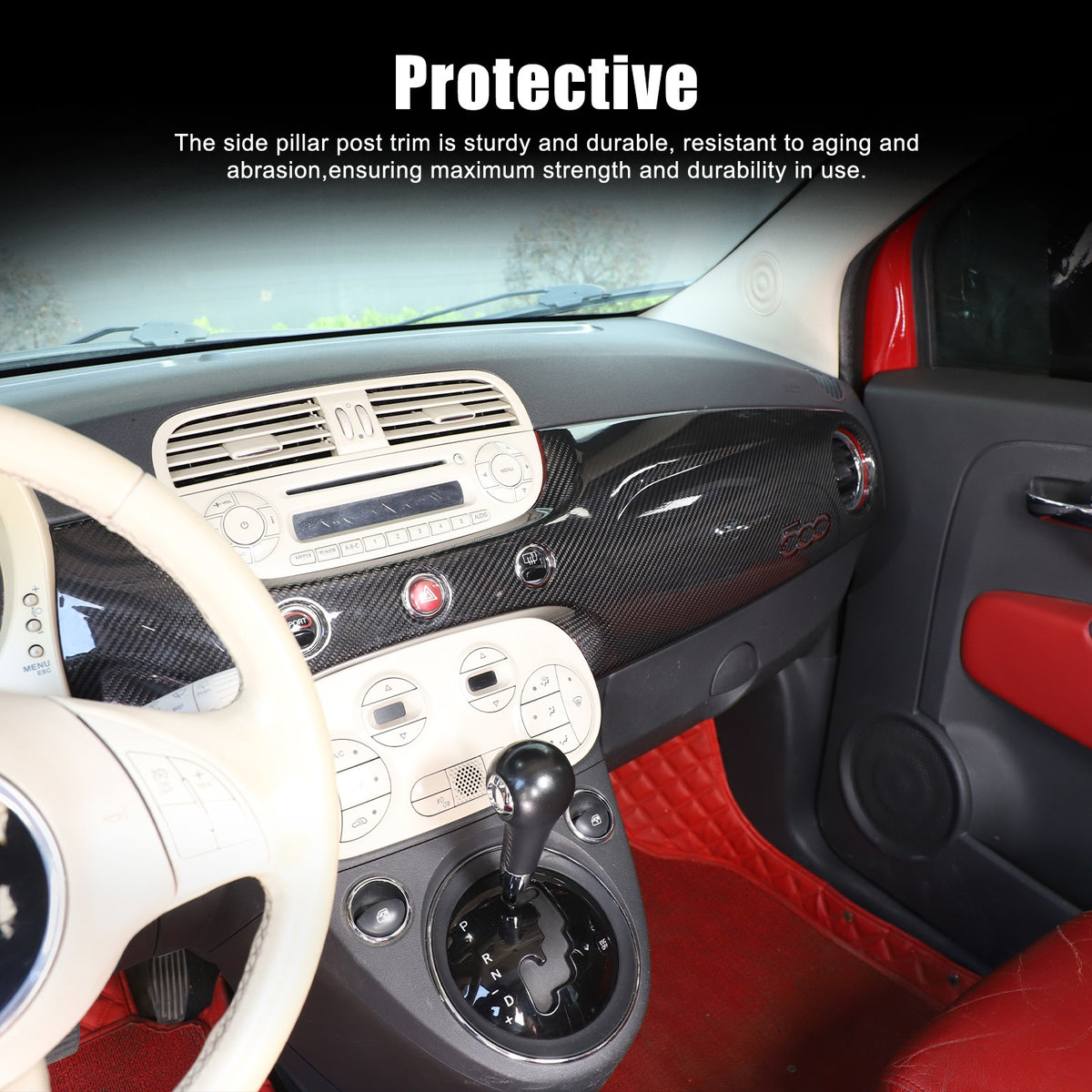 Real Carbon Fiber Dashboard Panel Trim Cover For Fiat 500 312 2007-2015 5