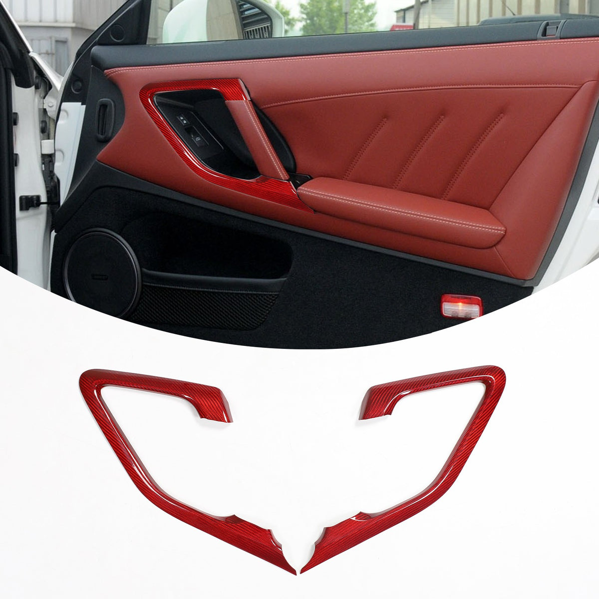 Red Real Carbon Fiber Inner Door Handle Trim Red For Nissan GT‑R R35 2008‑2016 2