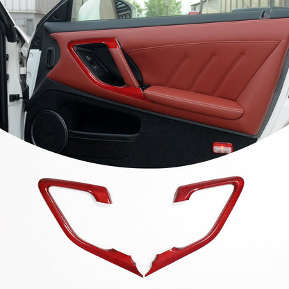 Red Real Carbon Fiber Inner Door Handle Trim Red For Nissan GT‑R R35 2008‑2016 2