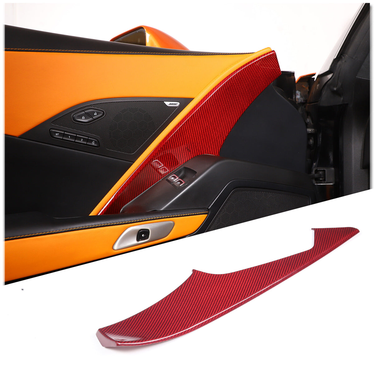 Red Carbon Fiber Interior Cab Door Panel Decoration Cover For C7 Corvette 14-19 1