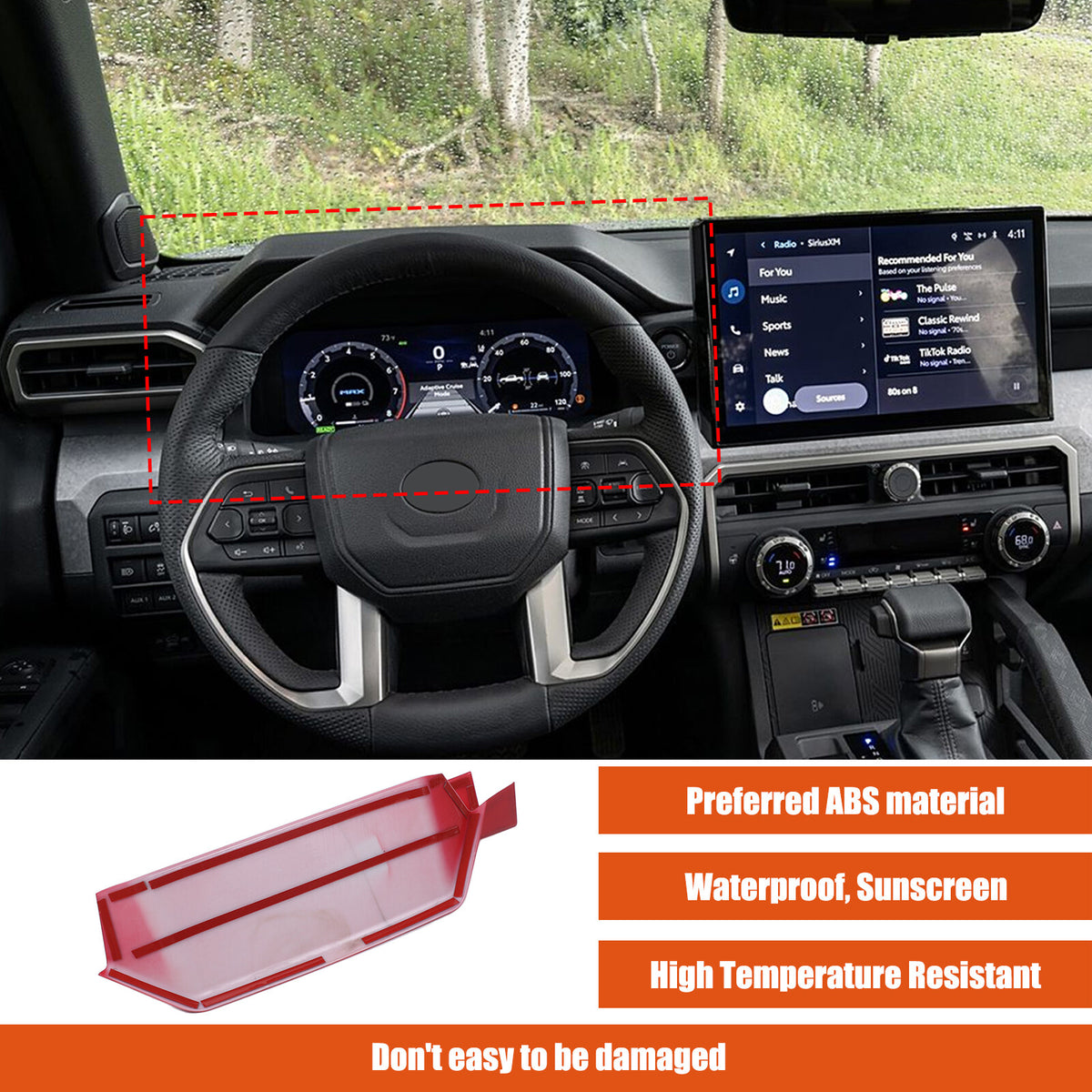 ABS Sporty Red Dashboard Instrument Upper Trim For Toyota Tacoma 2024+ US 7