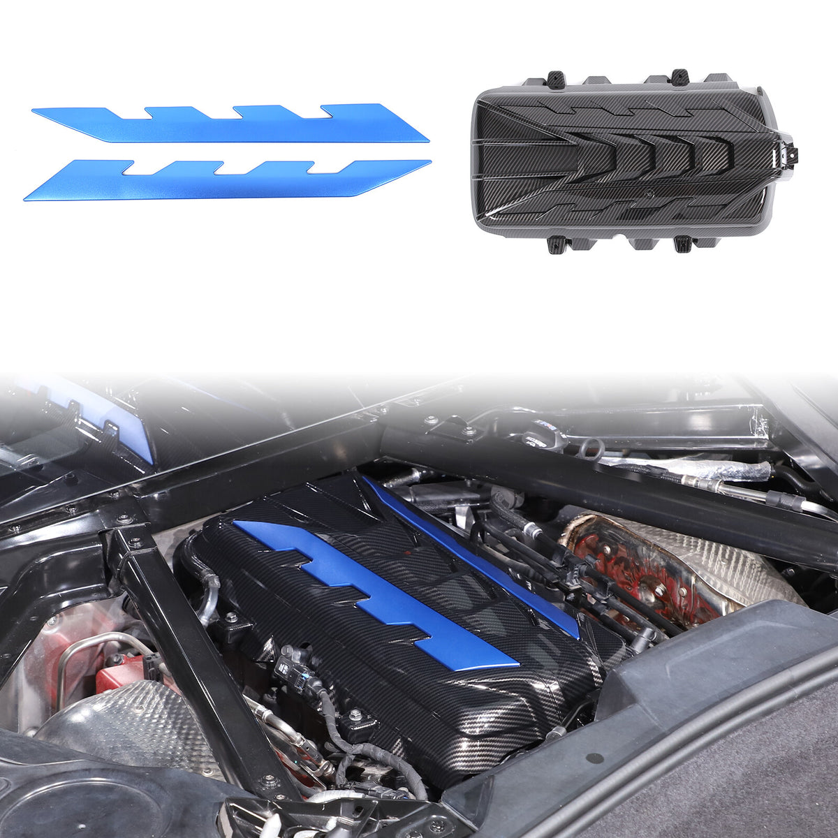 Carbon Fiber Engine Bay Panel Cover Trim in Edge Blue For Corvette C8 2020-26 US 2