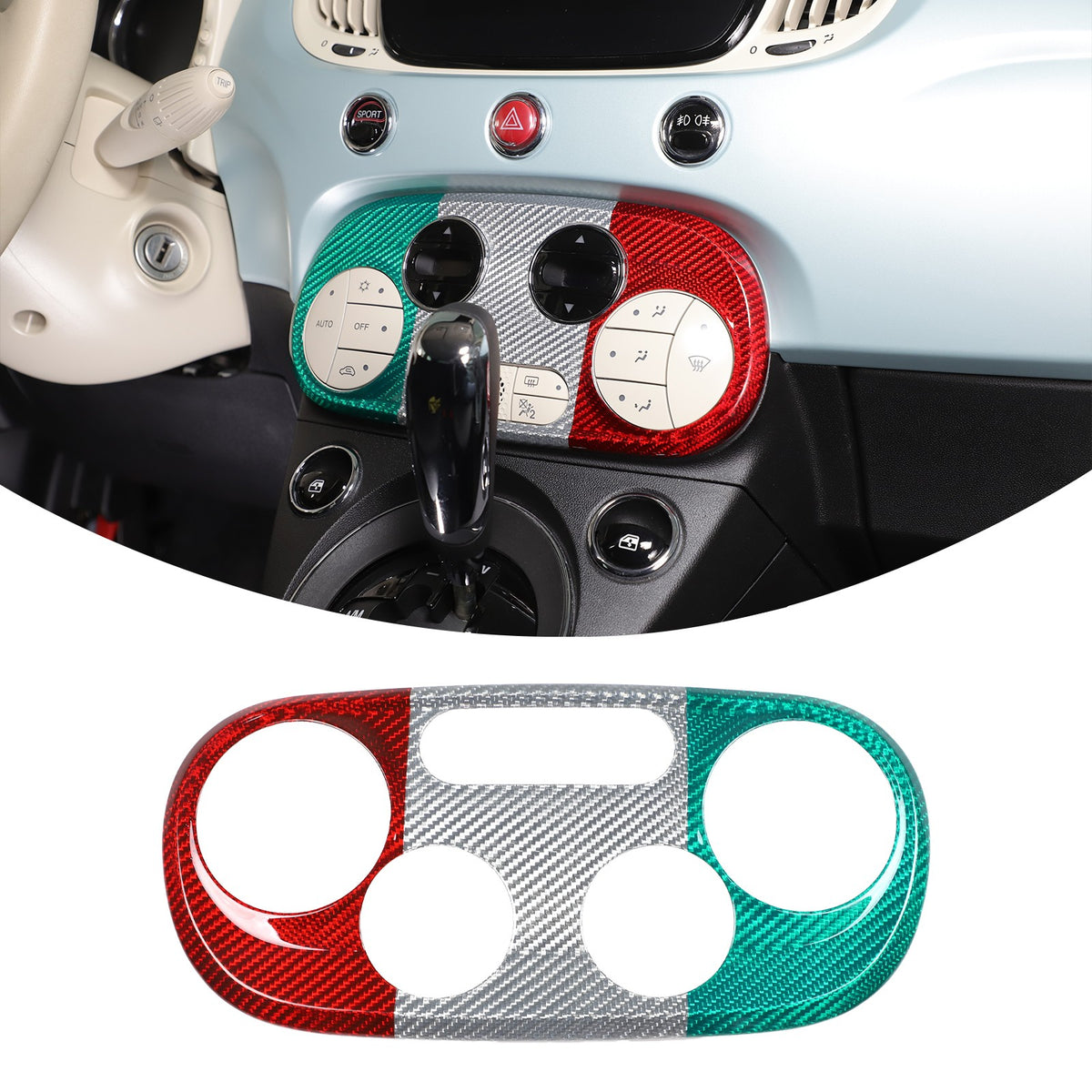 Tri-Color AC Control Switch Bezel Trim For Fiat 500 312 2016+ 1