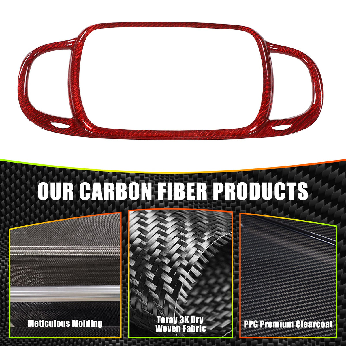 Red Real Carbon Fiber Center Console Air Outlet Trim For Fiat 500 2016+ 15