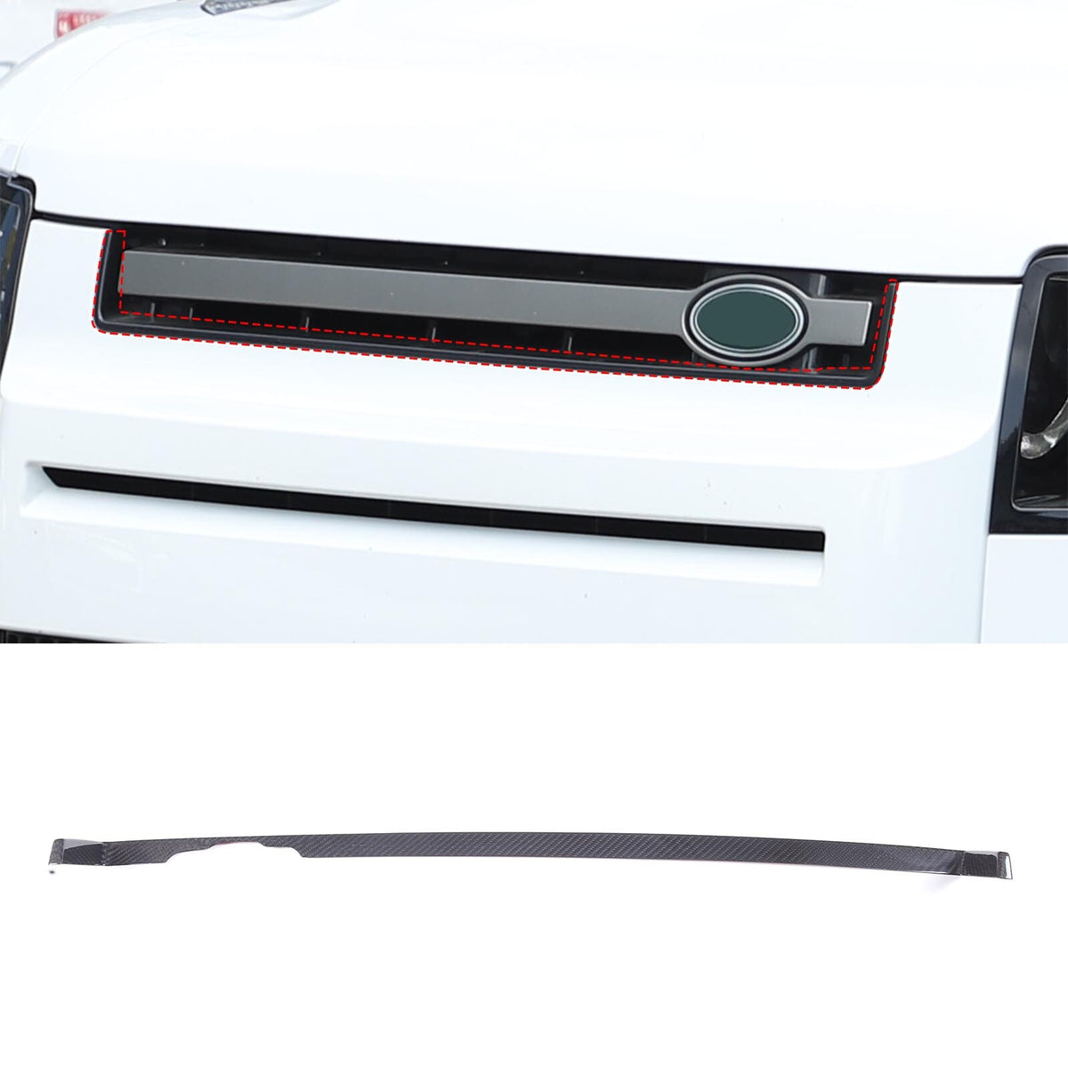 U-shape Carbon Front Bumper Mesh Grille Trim Logo Strip for LR Defender 20-24 3