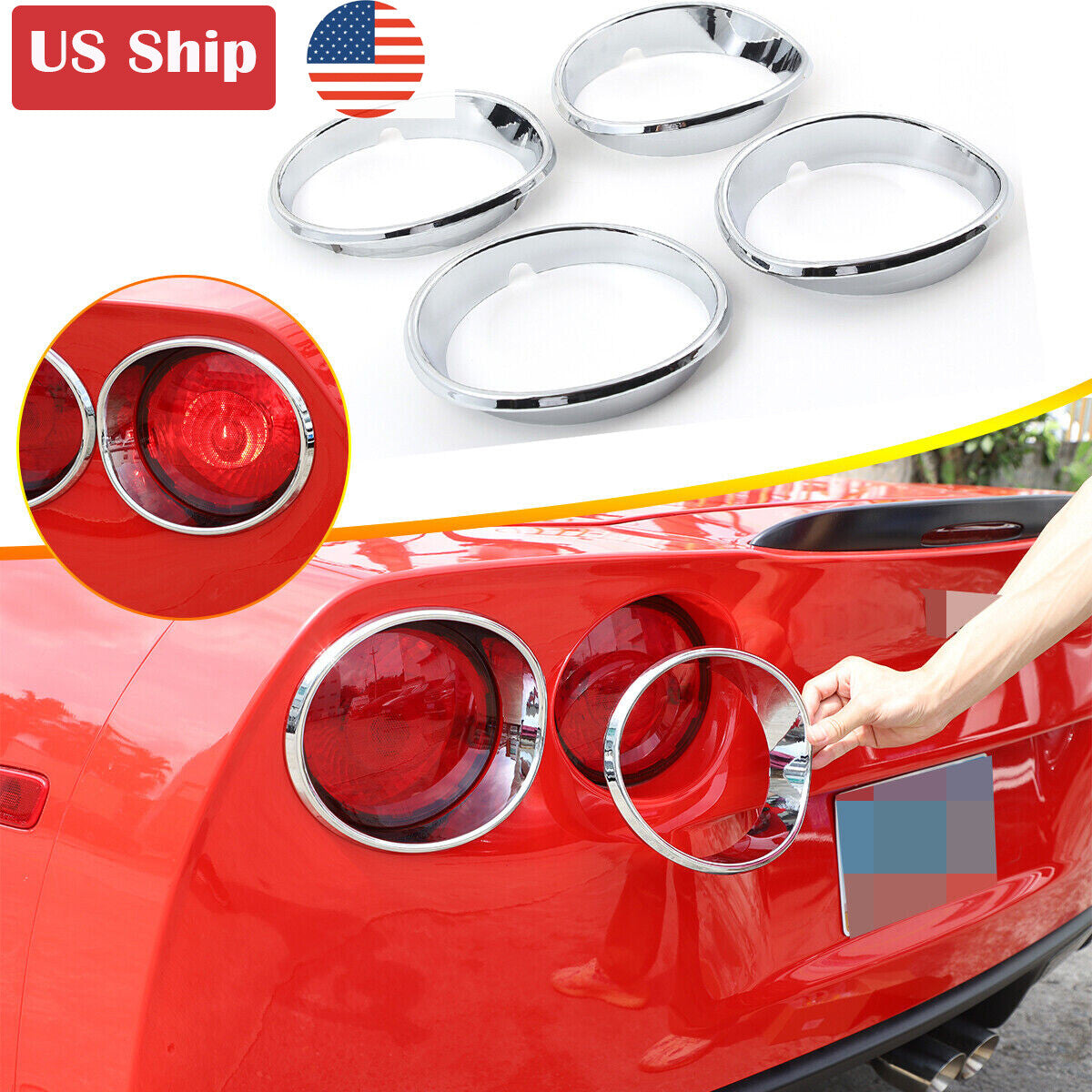 4Pcs Silver ABS Tail light Lamp trim ring Frame Bezel For Corvette C6 2005-13 US 1