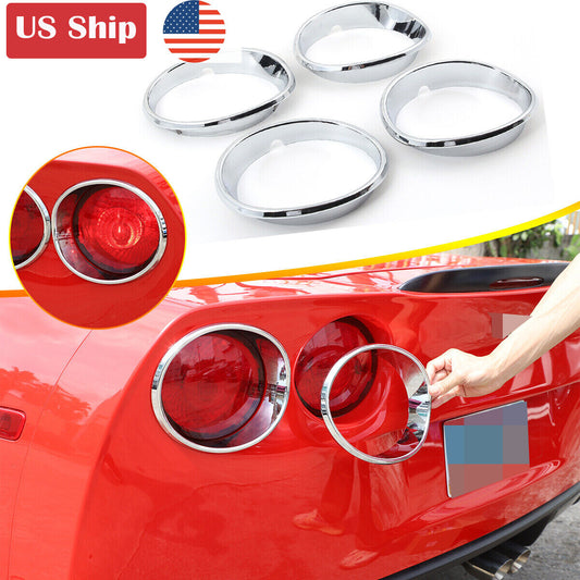 4Pcs Silver ABS Tail light Lamp trim ring Frame Bezel For Corvette C6 2005-13 US 1