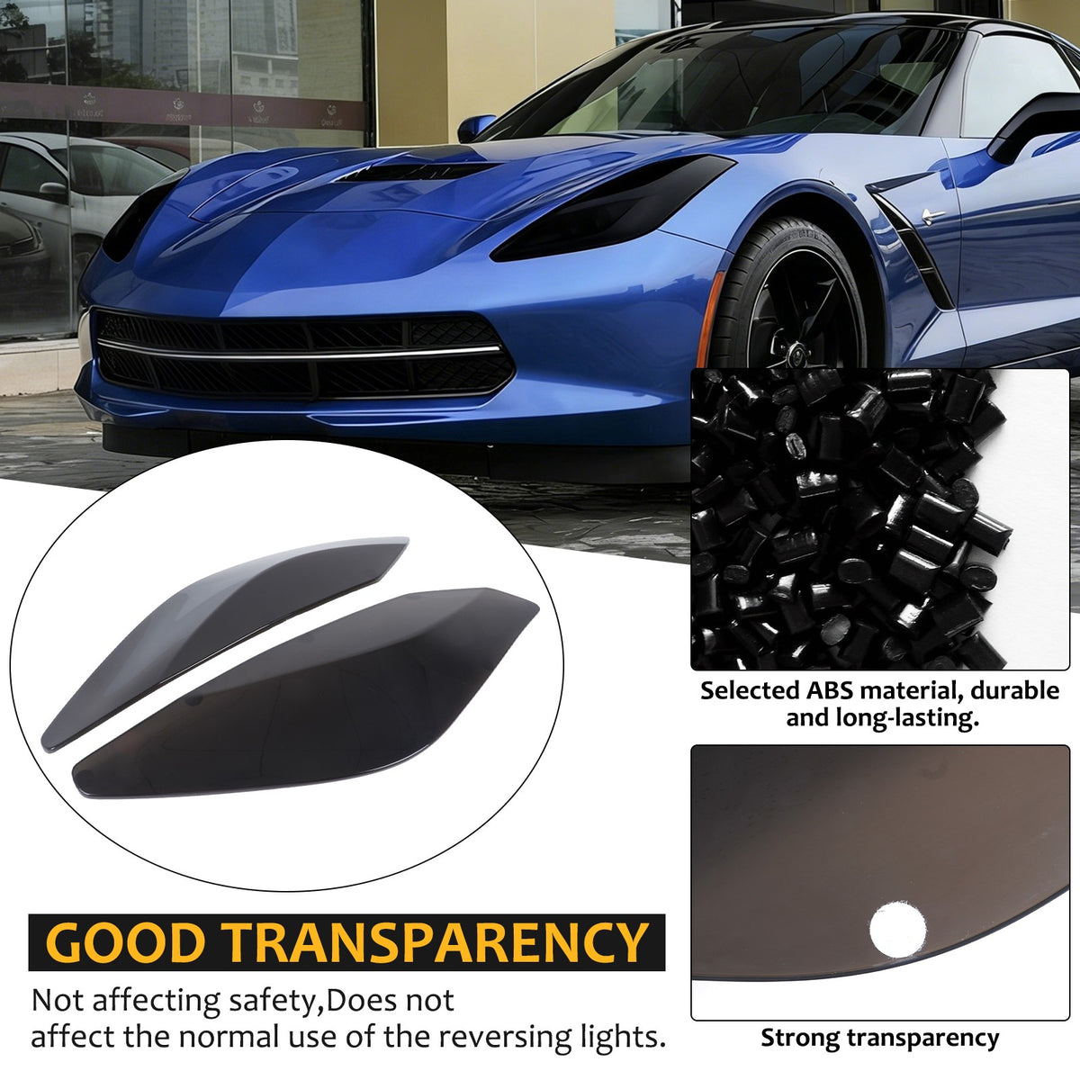 Transparent Gray Smoked Black Front Headlight Cover Trim For Corvette C7 2014-19 24