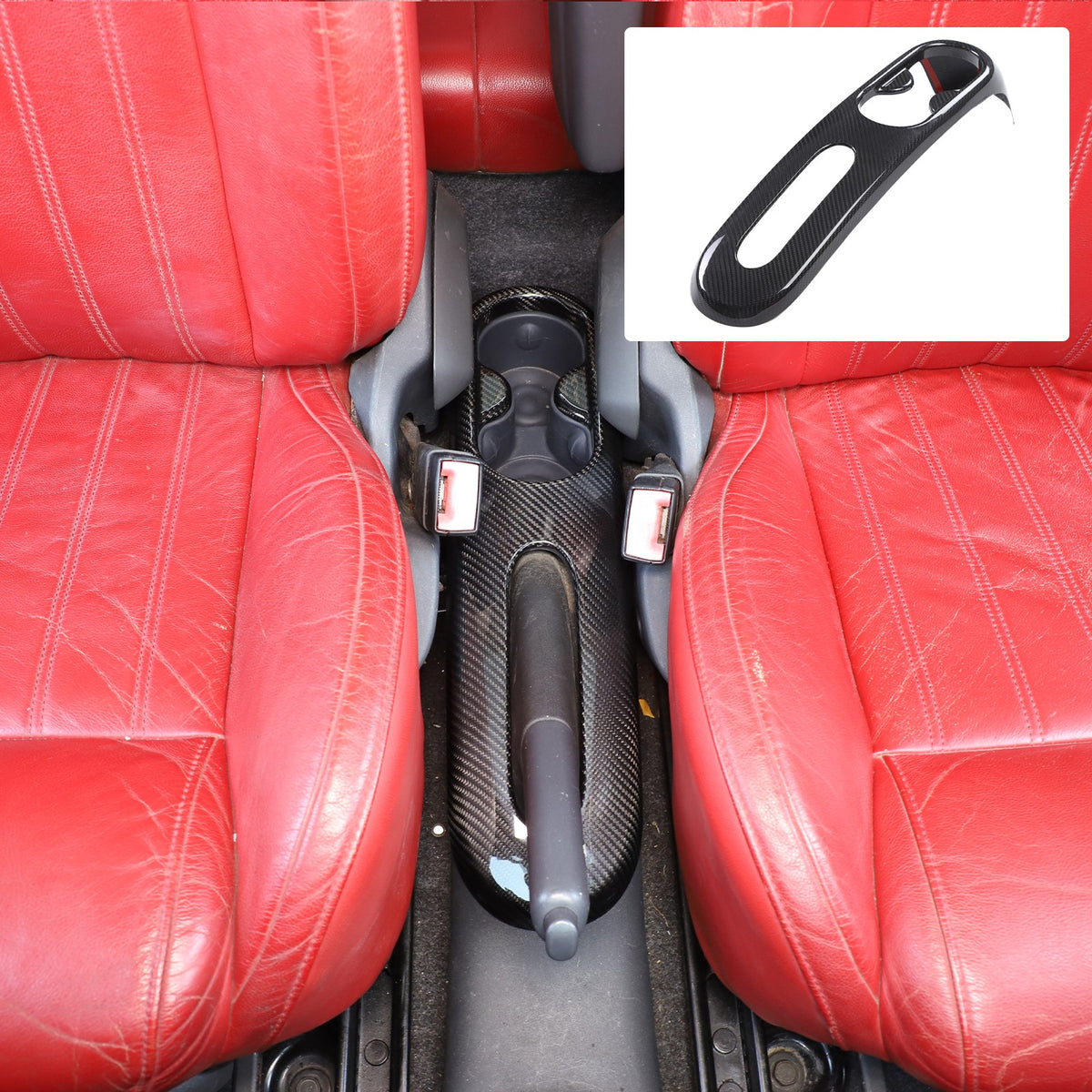 Real Carbon Fiber Handbrake & Cup Holder Panel Trim For Fiat 500 312 2007-2015 18