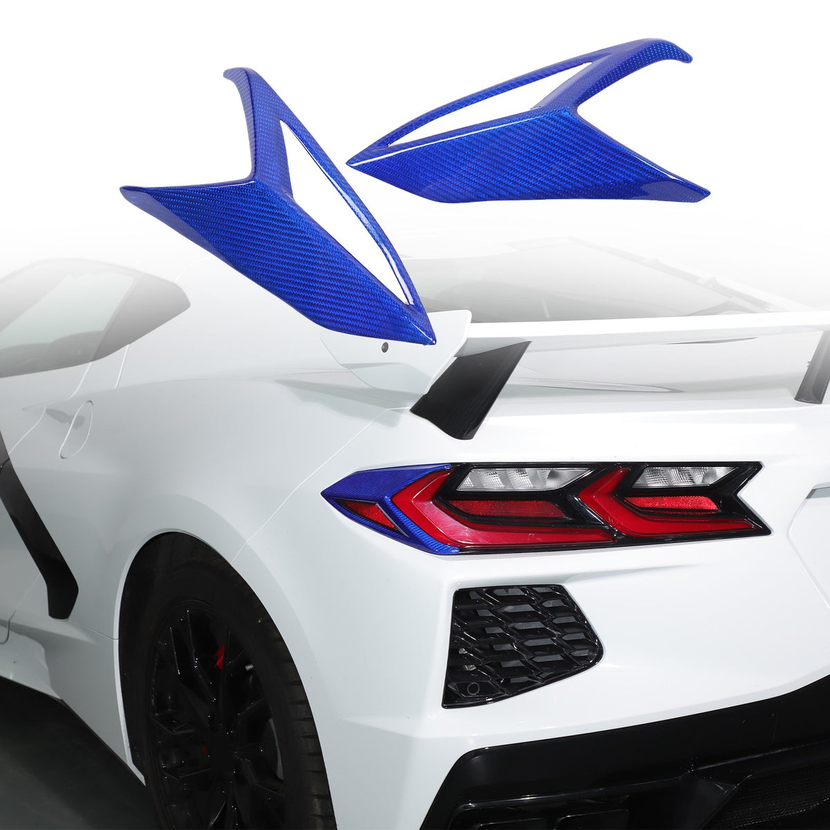 Blue Real Carbon Fiber Rear Tail Light Side Trim For Corvette C8 2020+ 1