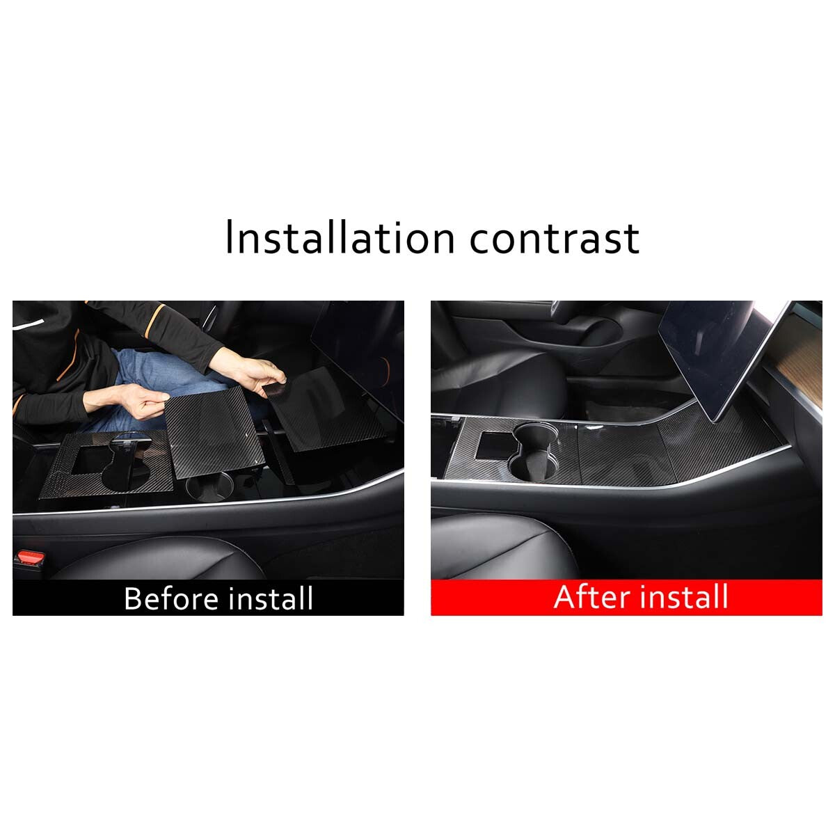 FOR 2017-2021 TESLA MODEL 3 REAL CARBON FIBER CENTER CONSOLE TRIM HARD COVER KIT 11