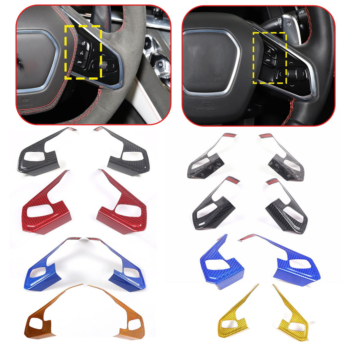 Real Carbon Fiber Steering Wheel Button Trim Cover For Corvette C8 2020-2026 - Variants 1-5 1