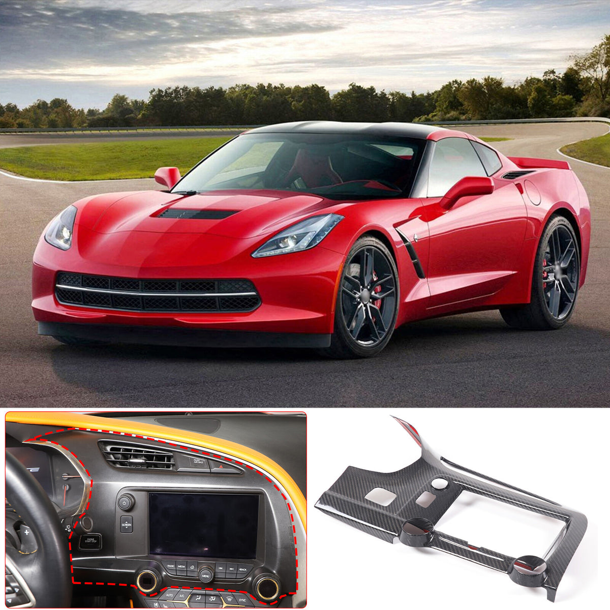 Real Carbon Fiber Center Dashboard AC Air Vent Cover Trim For Corvette C7 14-19 9