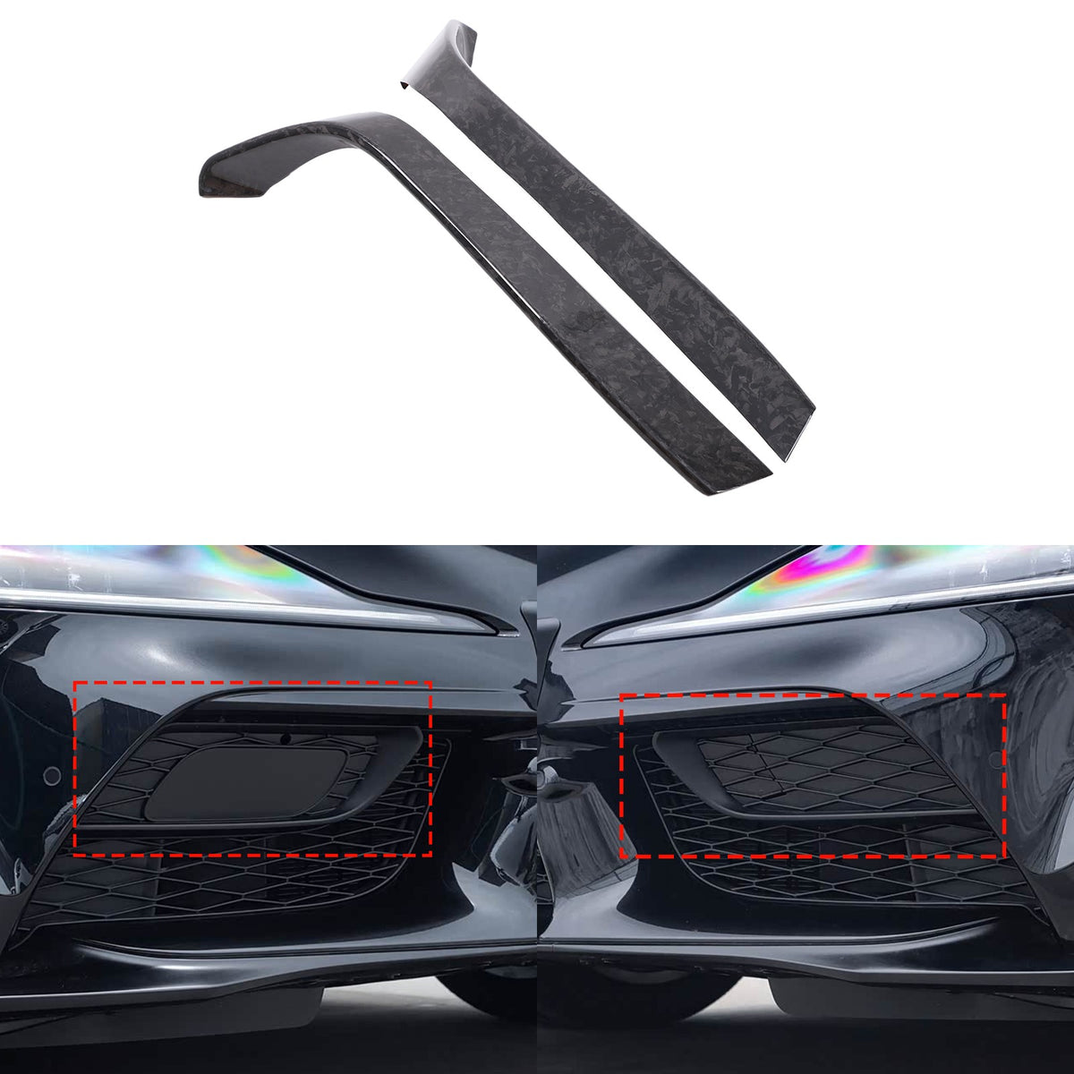 Forged Real Carbon Fiber Front Fog Light Lower Trim For Toyota Supra A90 2019+ 1
