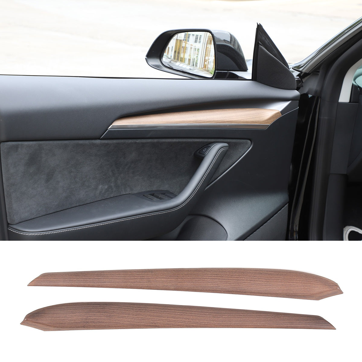 Pear Wood Grain ABS Interior Door Panel Trim For Tesla Model 3/Y 2021-2022 1