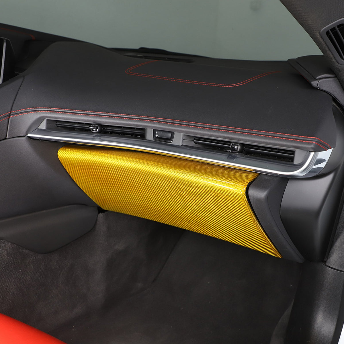 Yellow Carbon Fiber Co-pilot Storage Glove Box Trim For Corvette C8 2020-26 2