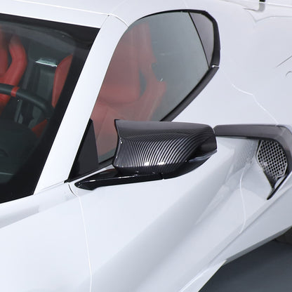 M Style Carbon Fiber Style Side Mirror Cover Caps Overlay For 20-26 Corvette C8 2