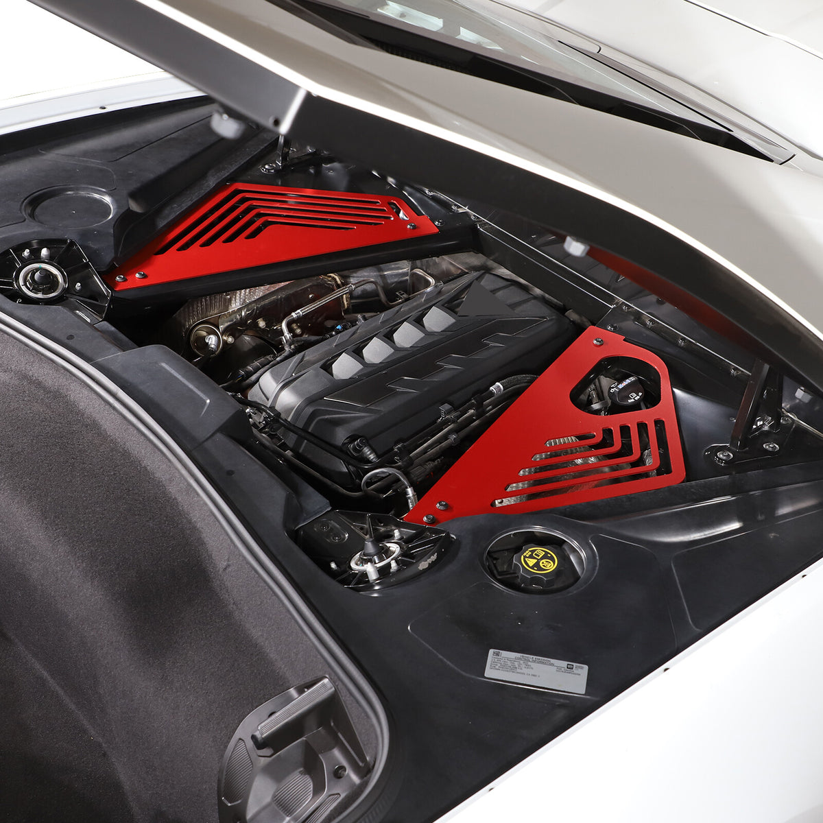 Red Aluminum Engine Cover Bay Panel Trim Cover Kit For Corvette C8 2020-25 US 6