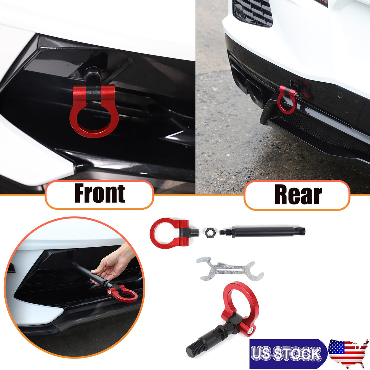 Red Aluminum Front & Rear Track Racing Tow Hook Trailer For Corvette C8 2020+ US 1