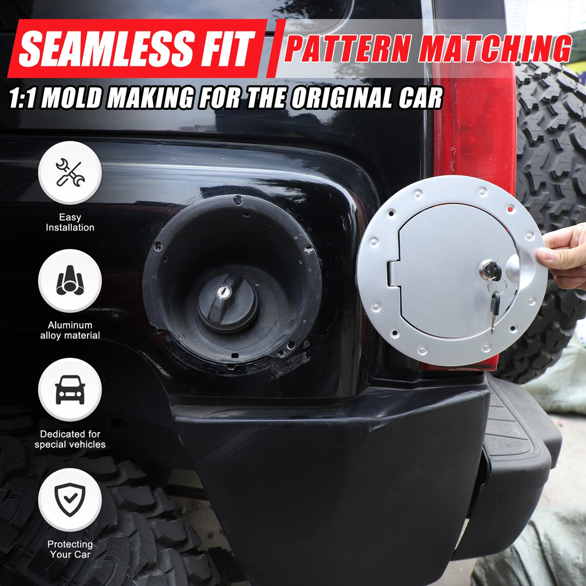 Silver Gas Cap Cover Fuel Filler Door Locking Anti-theft For Hummer H3 05-09 US 6