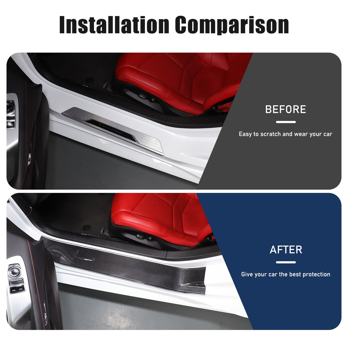 Real Carbon Fiber Full Wrapped Exterior Door Sill Plate Trim For Corvette C8 US 23