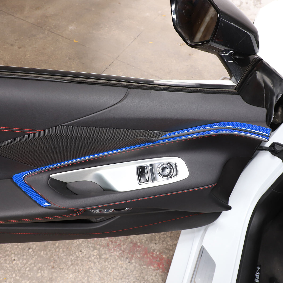 Blue Carbon Fiber Interior Door Panel Trim Sticker Strip For Corvette C8 2020-25 11