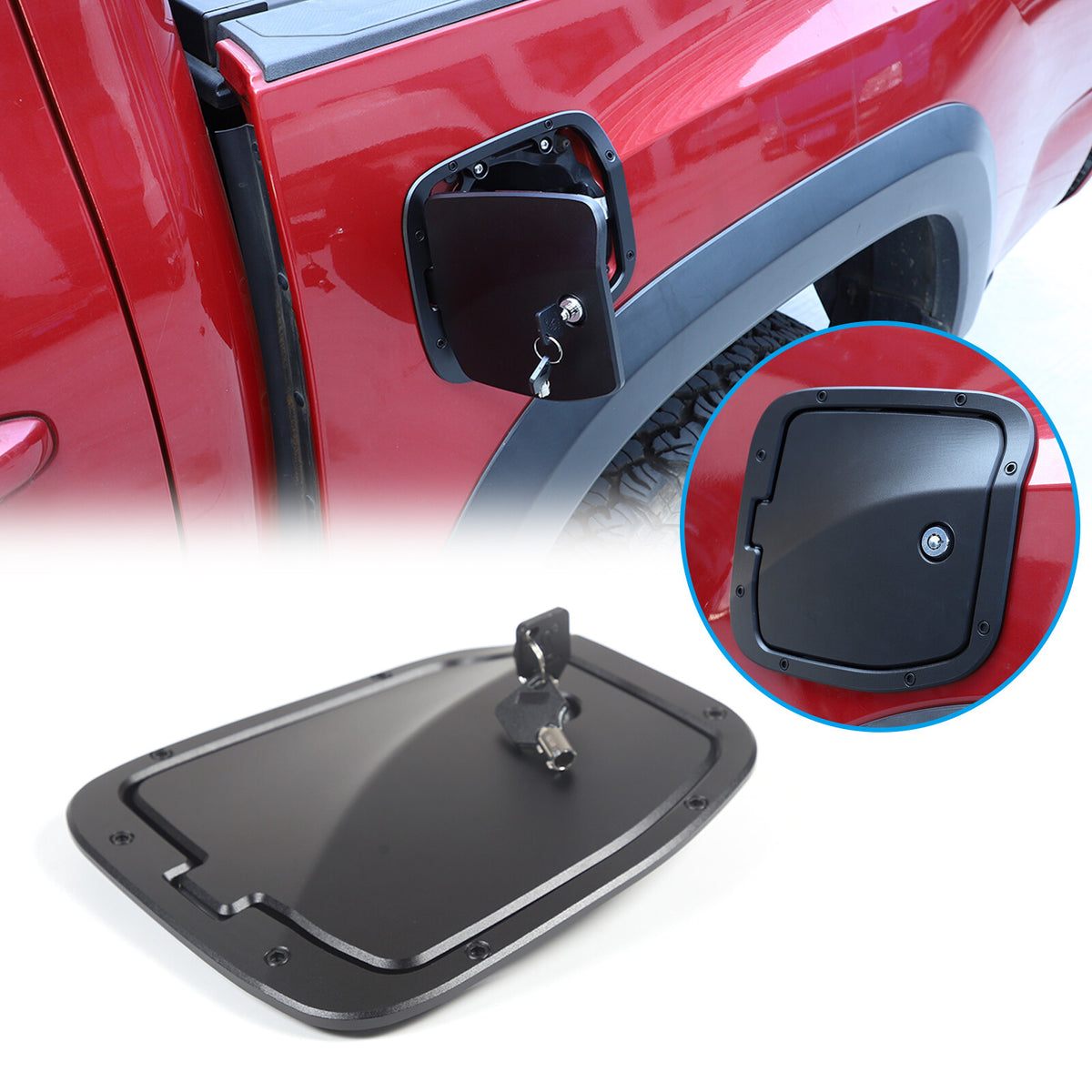 Black Door Fuel Tank Cover W/ Lock Gas Cap Tank Trim For Toyota Tacoma 16-23 US 2