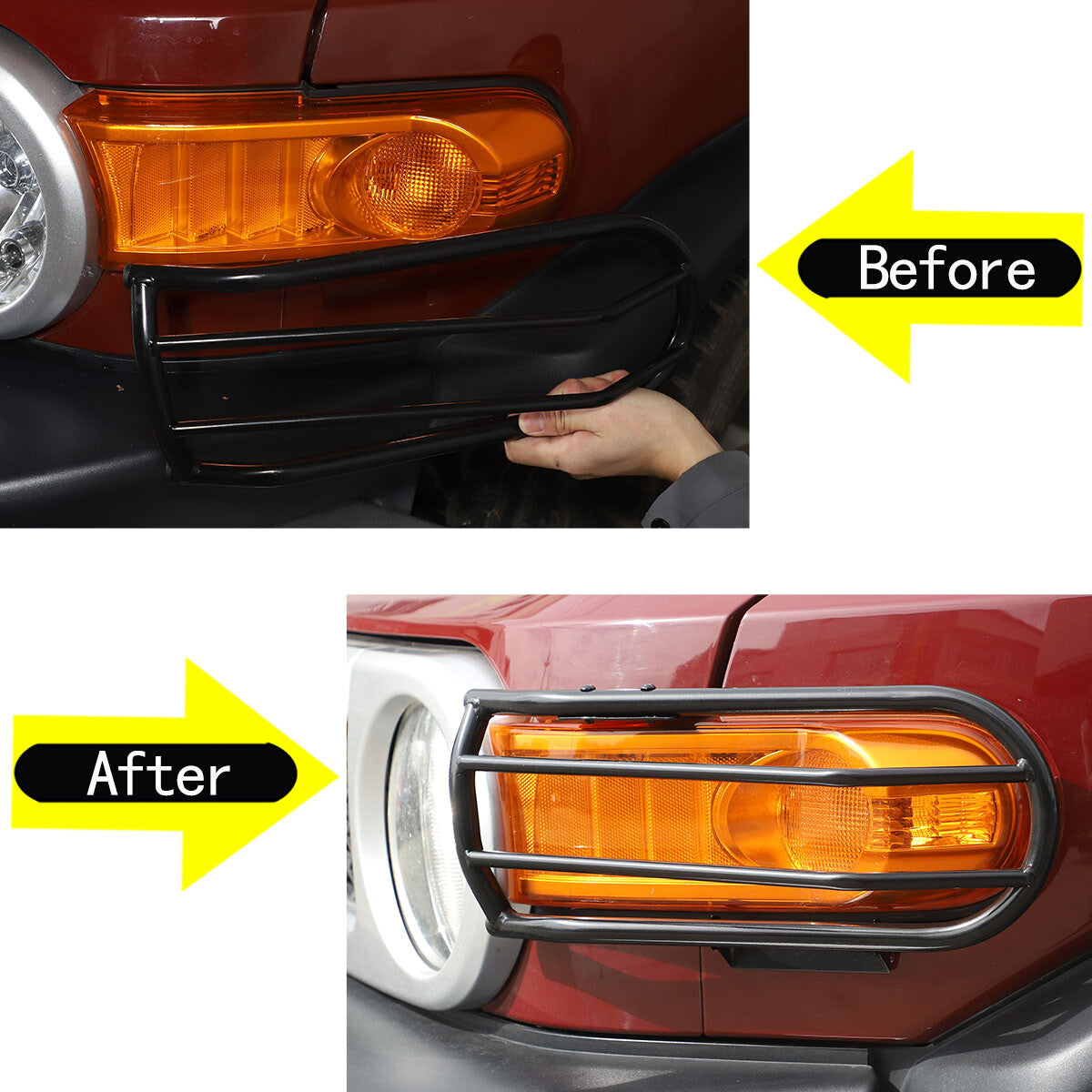 For Toyota FJ Cruiser 2007-21 Black Steel Front Fog Light Bumper Lamp Cover Trim 7