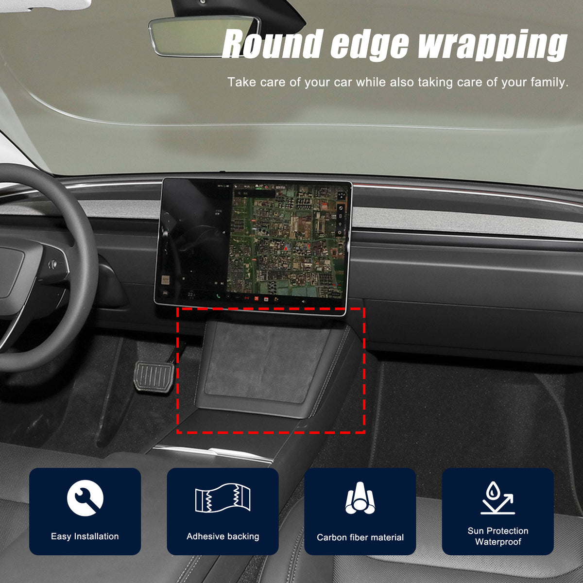 Real Dry Carbon Fiber Center Console Interior Trim Cover For Tesla Model 3 2023+ 8