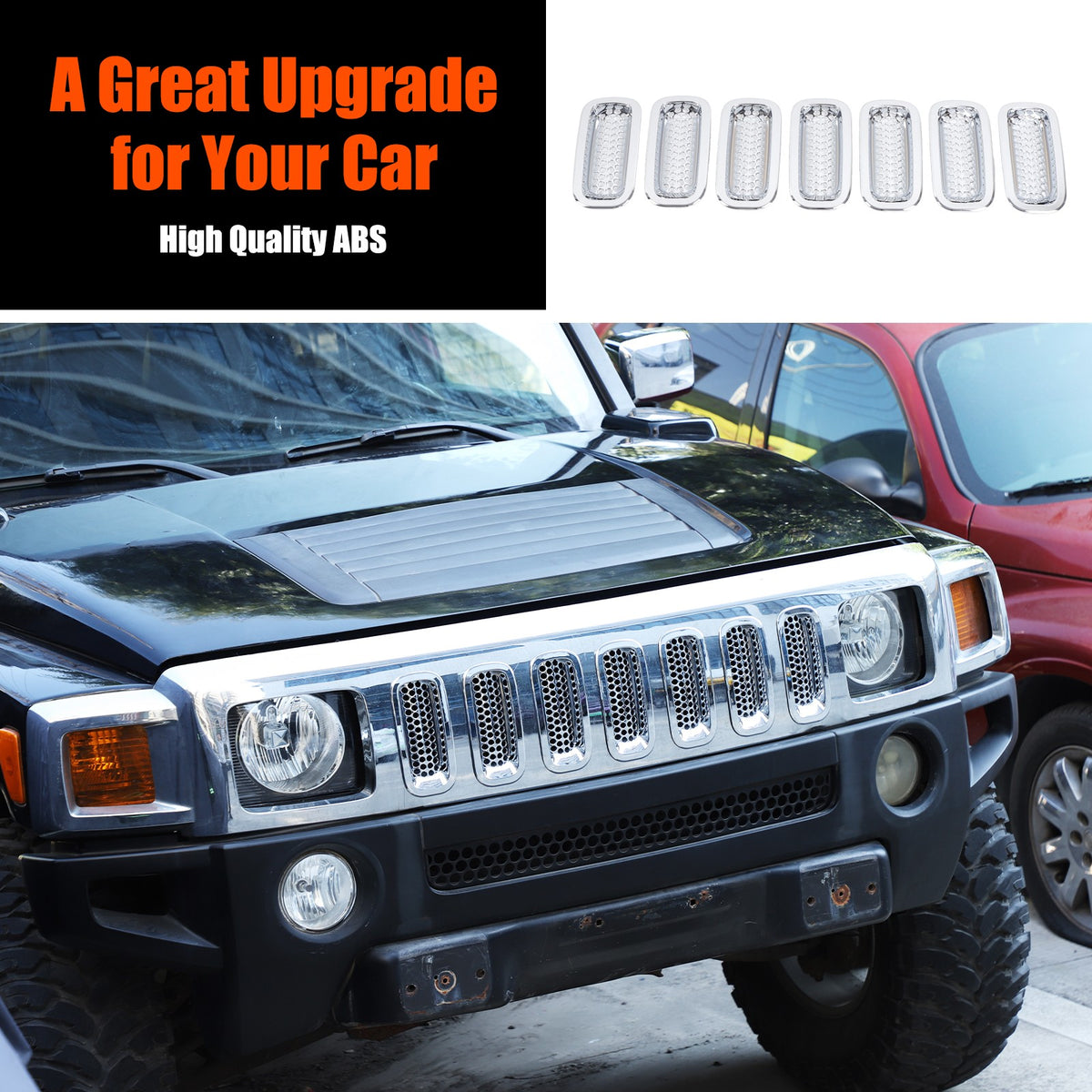 ABS Silver Front Grille Insect Screen Cover For Hummer H3 2005-2009 13