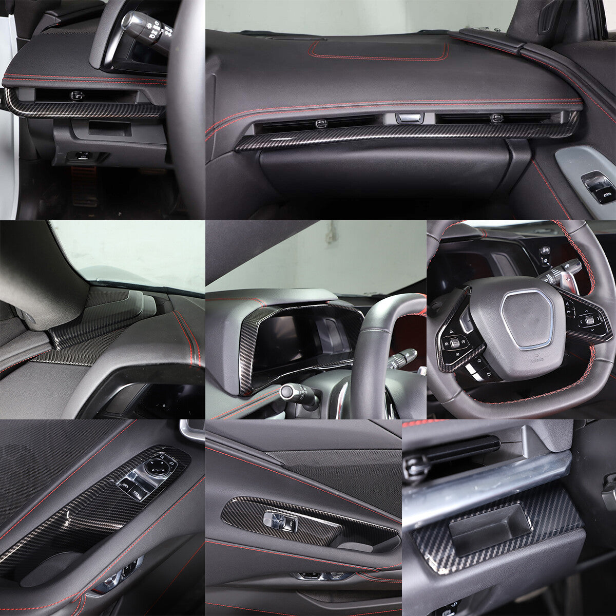 Carbon Fiber ABS Center Console Trim Cover Trim Set For Corvette C8 2020-2026 2