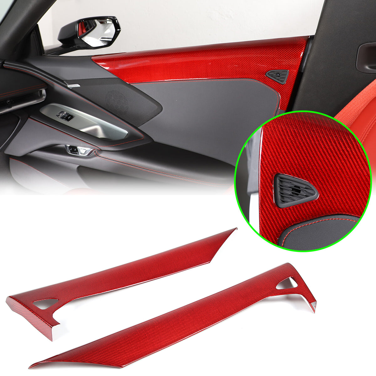 Red Real Carbon Fiber Full Interior Set Decor Trim Kit for Corvette C8 20-25 31