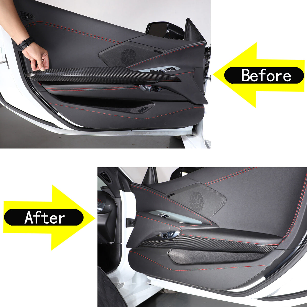 Real Carbon fiber Interior Inner Door Panel Cover Trim for Corvette C8 20-26 US 15