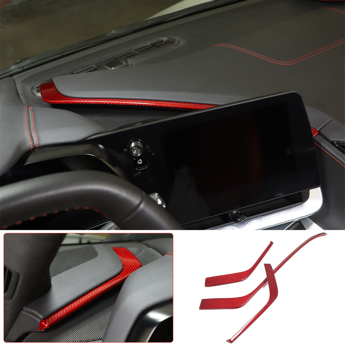 Red Real Carbon Fiber Full Interior Set Decor Trim Kit for Corvette C8 20-25 - Styles 31-35 49