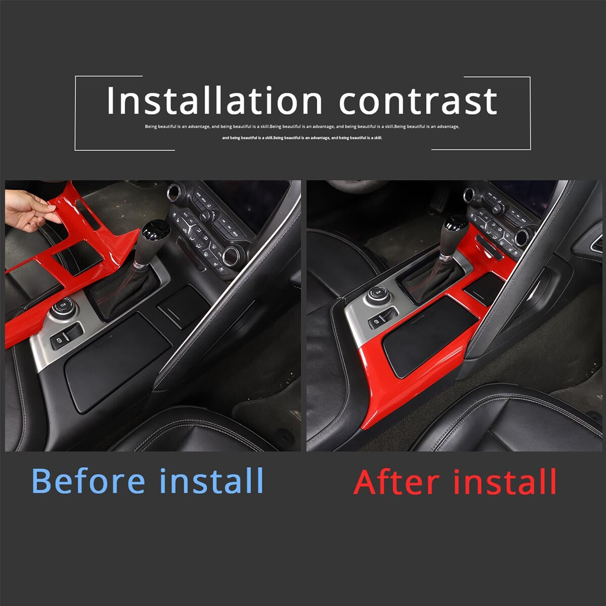 For Corvette C7 2014-2019 ABS Red LHD Interior Gear Shift Box Panel Cover Trim 3