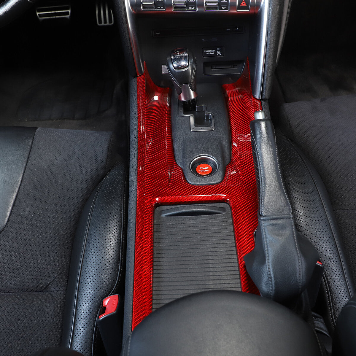 Red Gear Shift Panel Cover Sticker Carbon Fiber For Nissan GTR R35 2008-2016 6